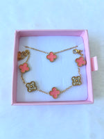 Icy Pink Lucky Clover Bracelet & Necklace: Package Deal