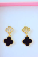 Black Icy Clover Dangle Earrings