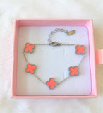 Silver Pink Lucky Clover Bracelet