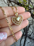 Vintage Style Heart Necklace (Pink)