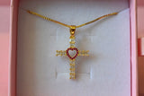 Ruby Heart Cross (Box Chain)