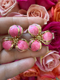 Large Pink Flower Earrings