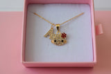 Red Floral Kitty & Initial (Rolo Chain)