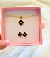 Black Lucky Clover Set Or Separate (Figaro Chain)
