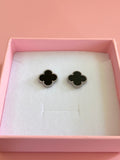 Silver Black Lucky Clover Studs