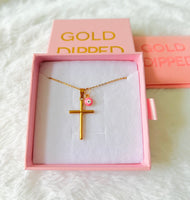 Medium Cross & Pink Eye (Rolo Chain)