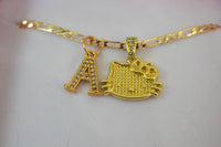 Diamond Kitty Kat & Initial (Figaro Chain)