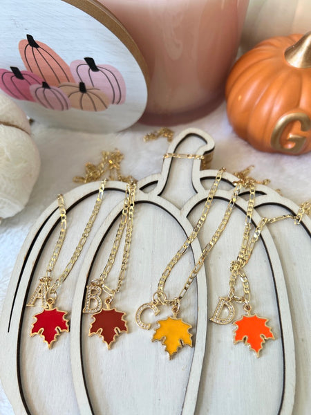 Fall Leaf With Initial (Figaro Chain)