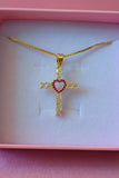 Ruby Heart Cross (Box Chain)