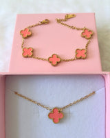 Pink Lucky Clover Bracelet & Necklace: Package Deal