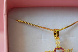 Ruby Heart Cross (Box Chain)