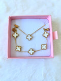 White Lucky Clover Bracelet & Necklace: Package Deal