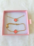 Pink Clover Necklace & Bracelet: Package Deal