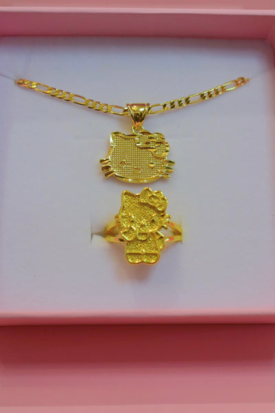 Gold Kitty Ring & Necklace (Package Deal)