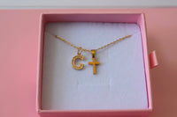 Mini Cross With Initial (Rolo Chain)