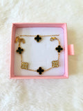 Icy Black Lucky Clover Bracelet & Necklace: Package Deal