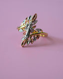 Tricolor Leaf Design Saint Benedict Ring