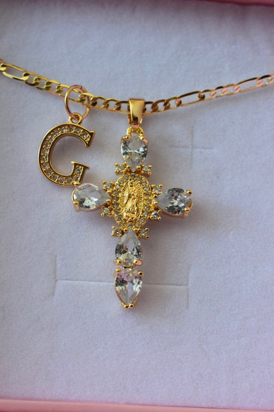 Heart Mary Cross & Initial (White)