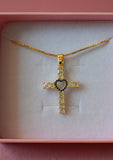 Sapphire Heart Cross (Box Chain)