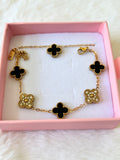 Icy Black Lucky Clover Bracelet & Necklace: Package Deal