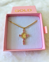 Pink Pear Mary Cross (Link Chain)