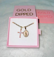 Pink Raindrop Cross & Mary Set