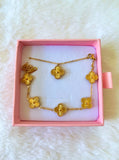 Gold Lucky Clover Bracelet & Necklace: Package Deal