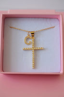 Large Diamond Cross & Initial (Rolo Chain)