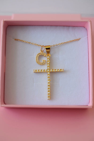 Large Diamond Cross & Initial (Rolo Chain)