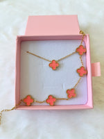 Pink Lucky Clover Bracelet & Necklace: Package Deal