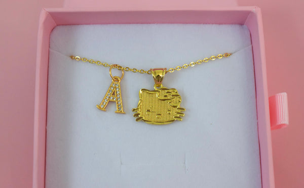 Gold Kitty & Initial (Rolo Chain)