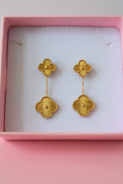 Double Clover Dangle Earrings (Gold)
