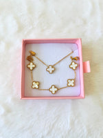 White Lucky Clover Bracelet & Necklace: Package Deal