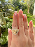 Double Halo Nugget Heart Ring