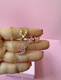 Pink Butterfly Set (Figaro Chain)
