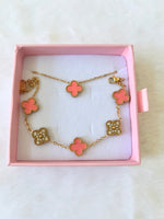 Icy Pink Lucky Clover Bracelet & Necklace: Package Deal