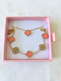 Icy Pink Lucky Clover Bracelet & Necklace: Package Deal