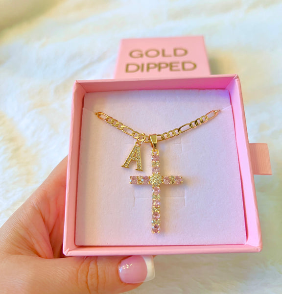 Pink Bling Bling Cross With Initial