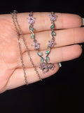 Floral Bow Necklace (pink & green)