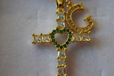 Sapphire Heart Cross & Initial (Box Chain)