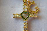 Emerald Heart Cross & Initial (Box Chain)