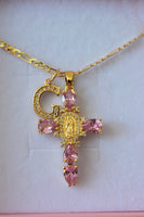 Pear Shape Mary Cross & Initial (Pink)
