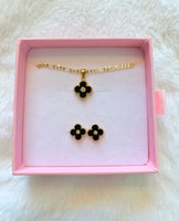 Black Lucky Clover Set Or Separate (Figaro Chain)