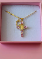 Pear Shape Mary Cross & Initial (Pink)