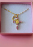 Pear Shape Mary Cross & Initial (Pink)