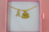 Gold Kitty & Initial (Figaro Chain)