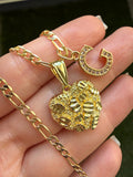 Larger High Shine Nugget Heart & Initial