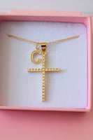 Large Diamond Cross & Initial (Rolo Chain)