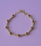 Red Bezel Heart Tennis Bracelet