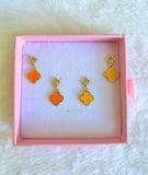 Clover Dangle Earrings In Orange Or Yellow